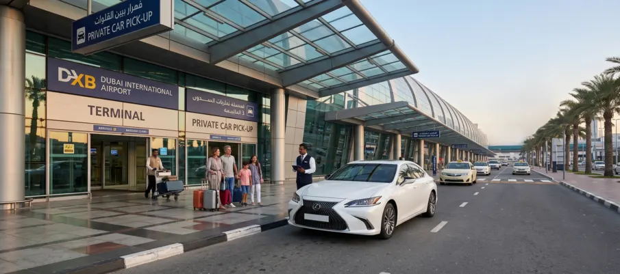 Chauffeur service Dubai airport sedan at DXB terminal